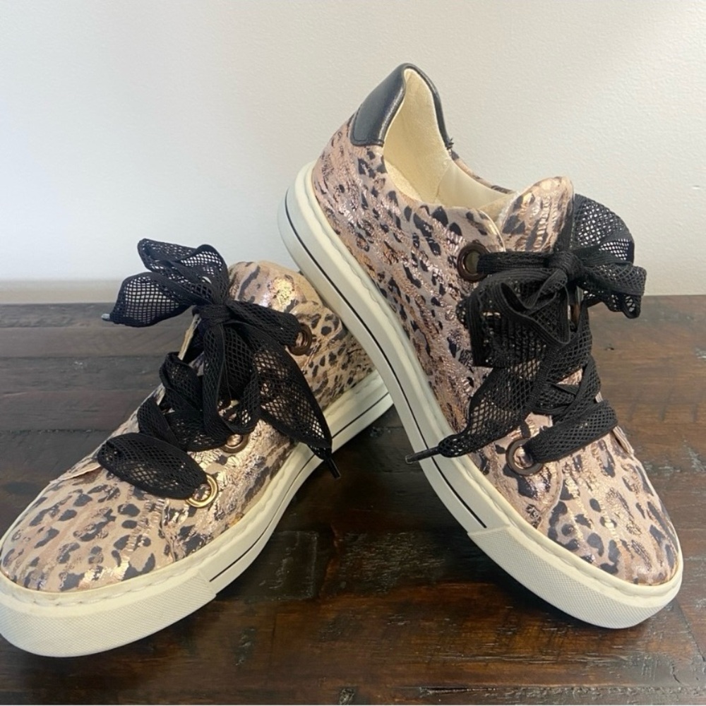 Ara Charles Puder Leopard Print Sneakers Metallic Gold Black Women’s UK 4/US 6